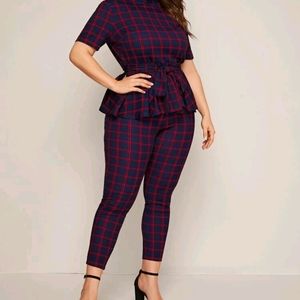 2 Piece Plaid Leggings & Sweatshirt Set in Cherry